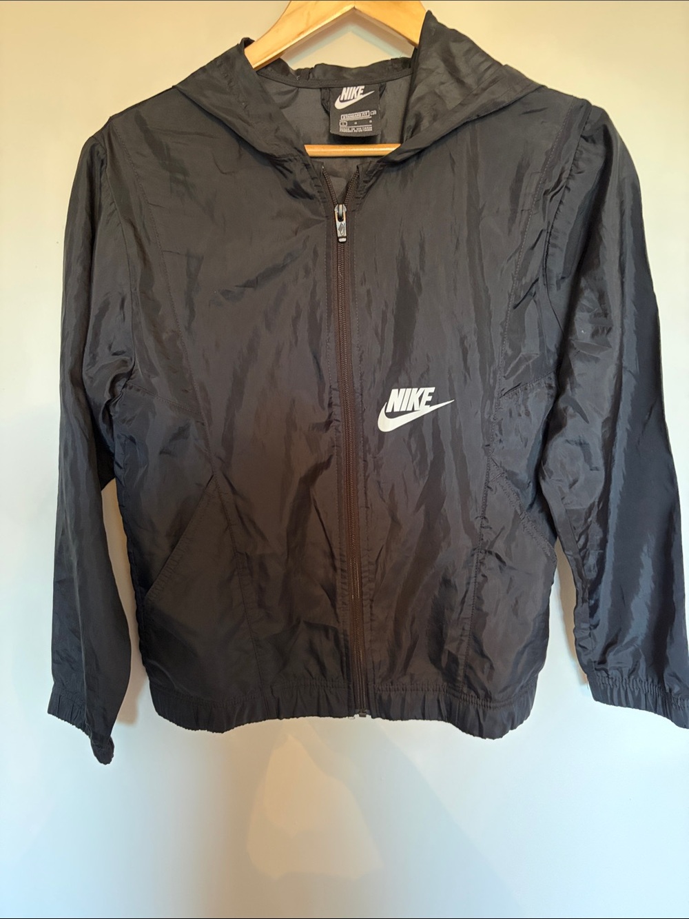 Nike Black Kids' Hooded Windbreaker with White Swoosh